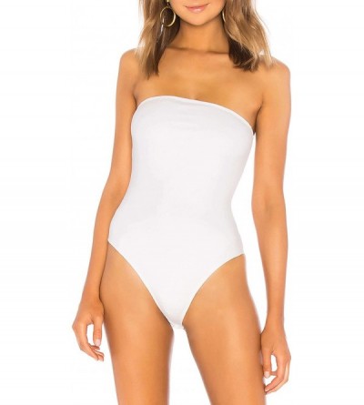 Women's Strapless Plunge Neck Bodysuit - White 3 - CM18QEEAC3G