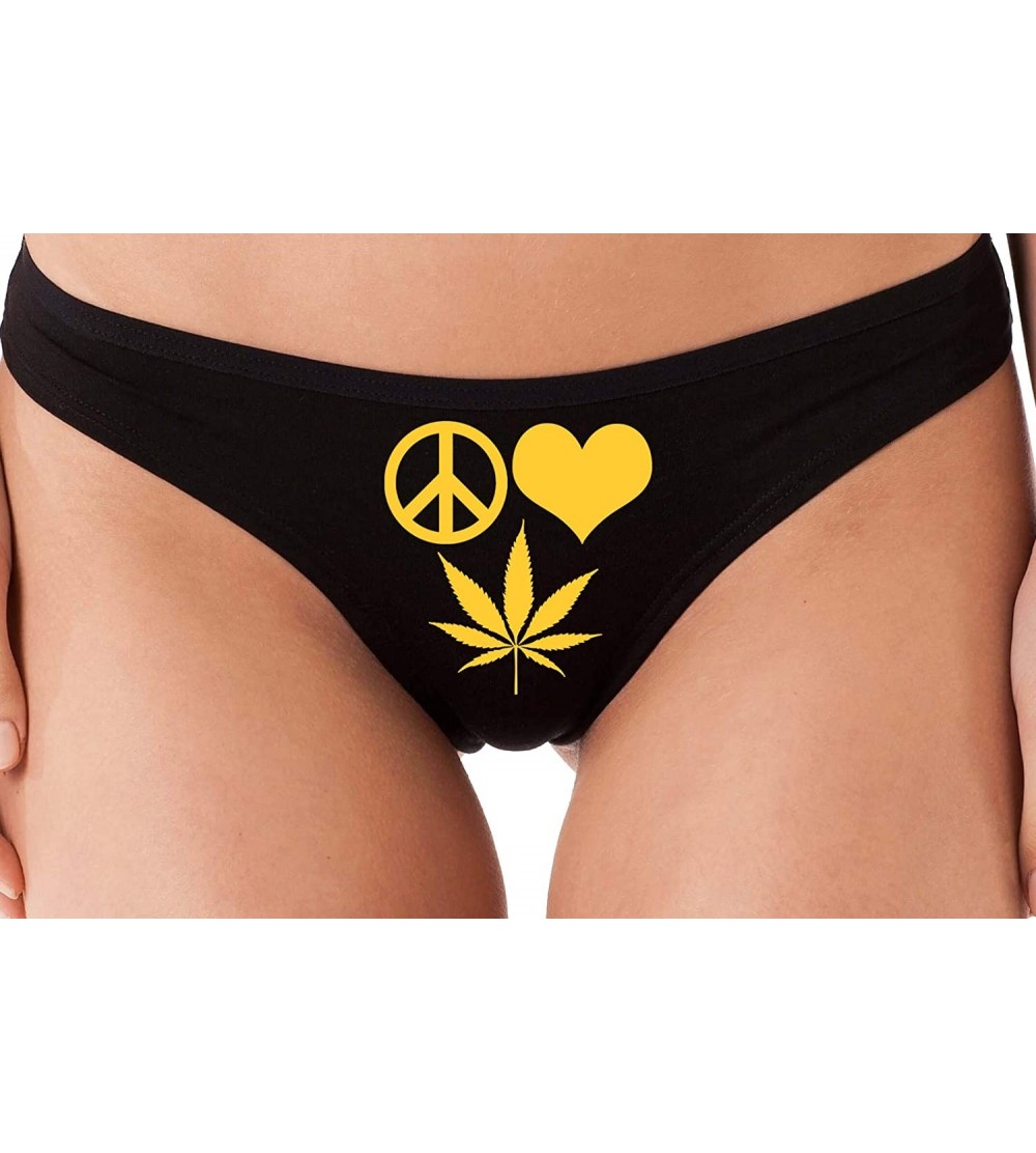 Panties Peace Love Pot Rave Festival wear Stoner Weed Black Thong hot - Yellow - CP18S4ET2RT $16.39