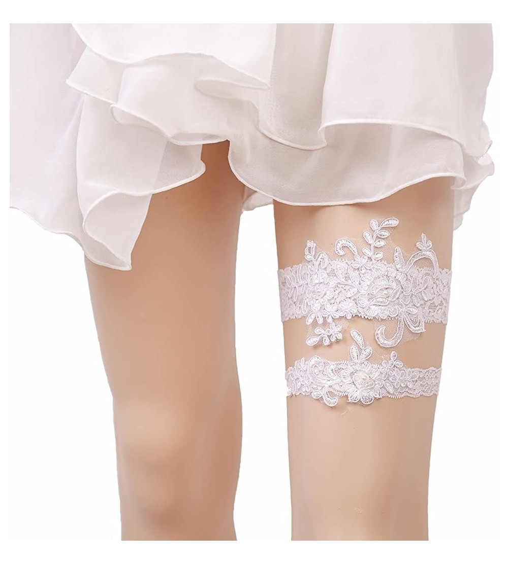 Blue Bridal Garter, Lace Wedding Garters with Toss Away - Set of 2