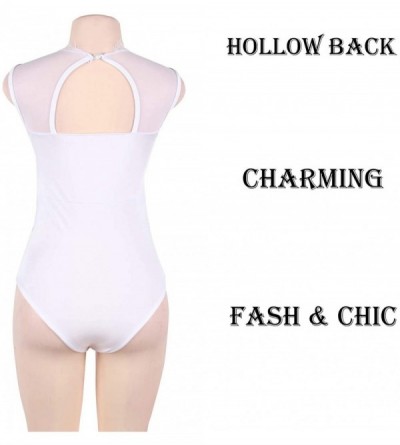 Shapewear Sexy Bodysuit for Women Plus Size Teddy Lingerie Lace Cup Round Neck - White - CW18ISH6AT7 $15.28