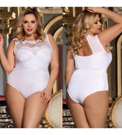 Shapewear Sexy Bodysuit for Women Plus Size Teddy Lingerie Lace Cup Round Neck - White - CW18ISH6AT7 $15.28