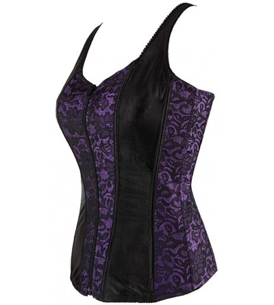 Shapewear Women's Lace Up Boned Overbust Corset Bustier Bodyshaper Top - Purple-2928 - CS12DATNOZV $14.85