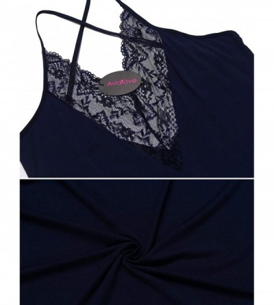 Slips Women Full Slips Modal Chemise V Neck Nightgown Strap Nightwear - Navy Blue - CX18R2Y4522 $40.20