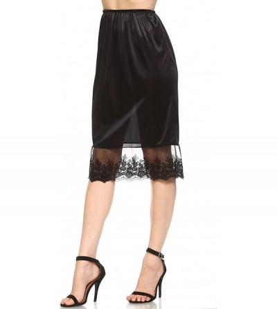 Slips Women Single lace Satin Underskirt Half Slip Skirt Extender - 26in Black - C118Q95H37I $17.89