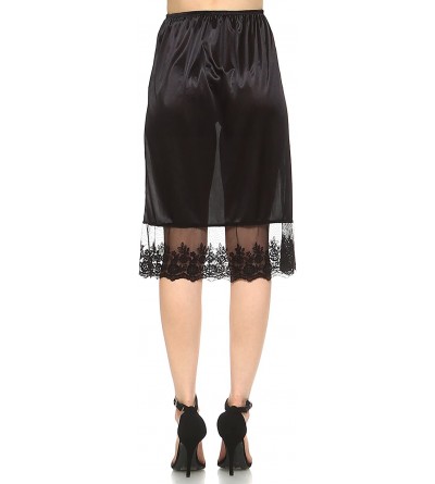 Slips Women Single lace Satin Underskirt Half Slip Skirt Extender - 26in Black - C118Q95H37I $17.89