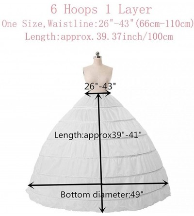 Slips Full A-line 6 Hoop Floor-Length Bridal Dress Gown Slip Petticoat Women Long Crinoline Petticoat Ball Gown - White - CG1...