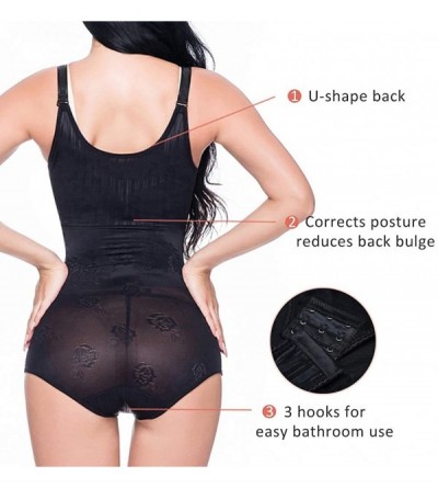 Shapewear Womens Shapewear Bodysuit Seamless Tummy Control Full Body Shaper Open Bust Body Briefer - Black - Delicate Floral ...