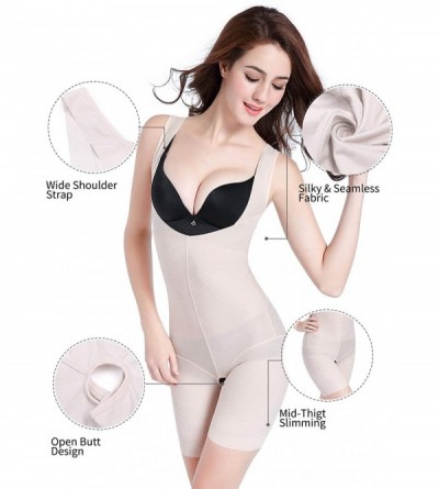 Shapewear Seamless Mid Thigh Bodysuit Slimming Waist Full Body Shaper Firm Tummy Control Shapewear for Women - Beige(compress...