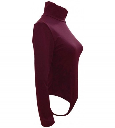 Shapewear Womens Sexy Turtleneck Bodysuit Long Sleeve Bodycon Bodysuit Leotard Top - Wine - CB18IQ06RUU $13.88