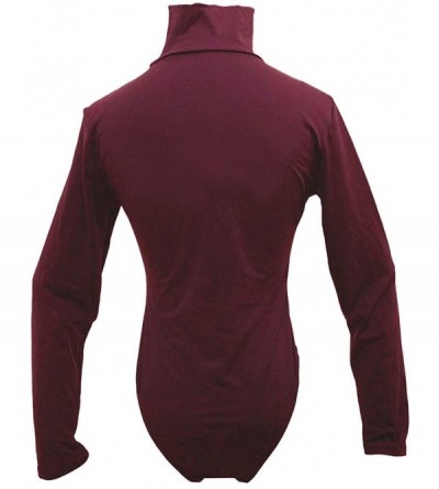 Shapewear Womens Sexy Turtleneck Bodysuit Long Sleeve Bodycon Bodysuit Leotard Top - Wine - CB18IQ06RUU $13.88