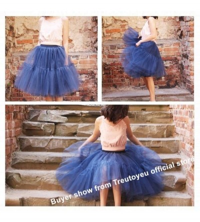 Slips Womens Midi Knee Length Tutu Skirt Princess Petticoat Underskirt for Prom Party - Turquoise - CV190T38TLC $25.91