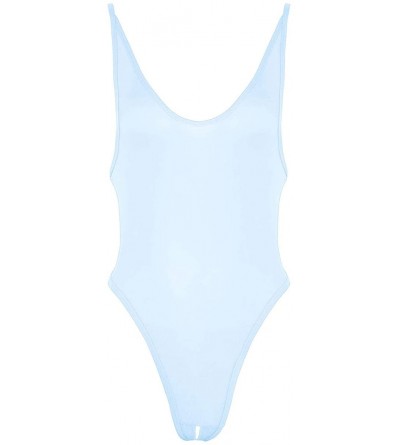 Shapewear Women's Spaghetti Strap Bodysuit Deep U Neck Sleeveless Open Back Camisoles Leotard Swimsuit - Light Blue - CE194GT...