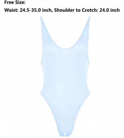 Shapewear Women's Spaghetti Strap Bodysuit Deep U Neck Sleeveless Open Back Camisoles Leotard Swimsuit - Light Blue - CE194GT...