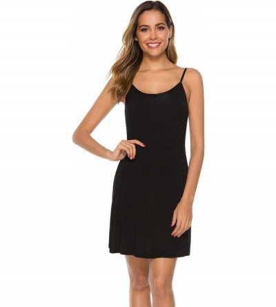 Slips Women's Full Slips Dress Adjustable Spaghetti Strap Cami Under Dress - Black - CX18XD2Y090 $16.23