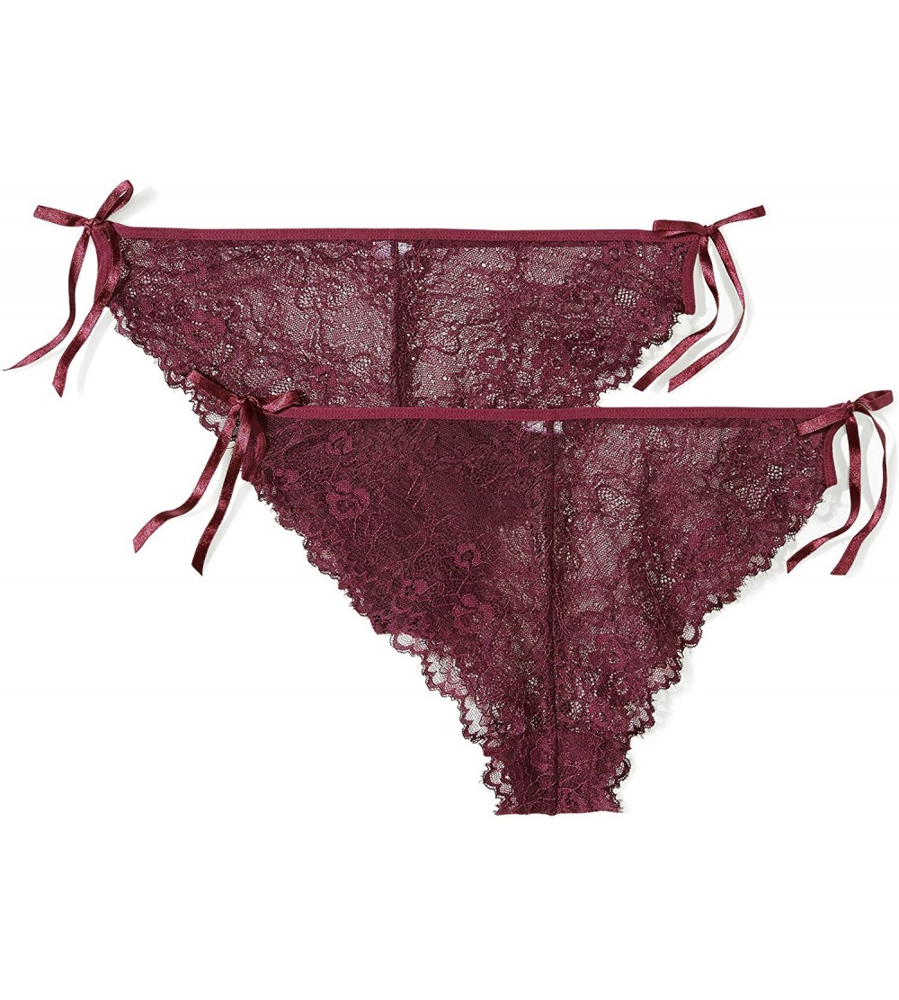 Panties Women's Eyelash Lace Bikini Underwear- 2 Pack - Italian Plum - CH188AL6UOM $11.70