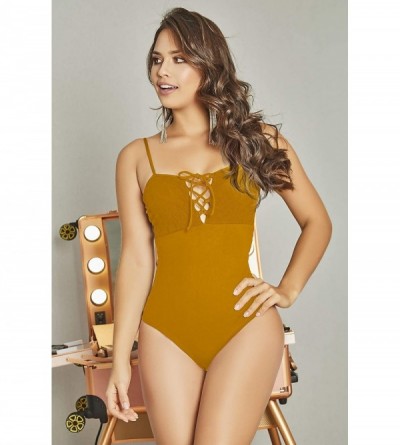 Shapewear Women's Sleeveless Crisscross Mid Compression Bodysuit - 10494 Mustard - CB196867YNN $19.29