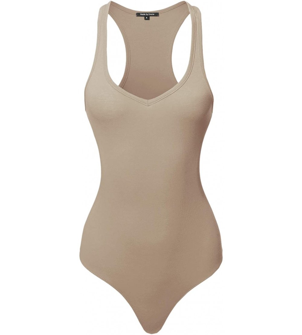 Shapewear Women's Classic Solid Sleeveless V-Neck Bodysuit - Fewbsv0008 Desert - CC18ZG8E92C $9.83