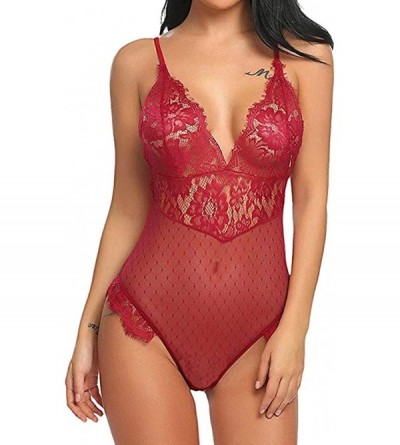 Baby Dolls & Chemises Lingerie Bodysuit-SaleðŸ’–New Lingerie for Women Teddy One Piece Lace V-Neck Babydoll Bodysuit Jumpsuit...