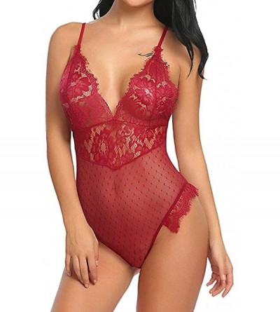 Baby Dolls & Chemises Lingerie Bodysuit-SaleðŸ’–New Lingerie for Women Teddy One Piece Lace V-Neck Babydoll Bodysuit Jumpsuit...