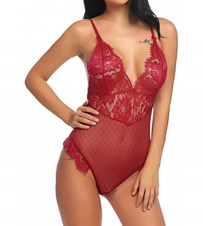 Baby Dolls & Chemises Lingerie Bodysuit-SaleðŸ’–New Lingerie for Women Teddy One Piece Lace V-Neck Babydoll Bodysuit Jumpsuit...