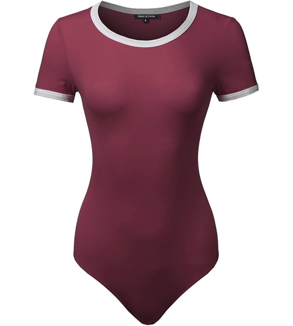 Shapewear Women's Classic Solid Cap Sleeve Scoop Neck Bodysuit - Fewbss0002 Burgundy - C518OZC3WMS $10.46