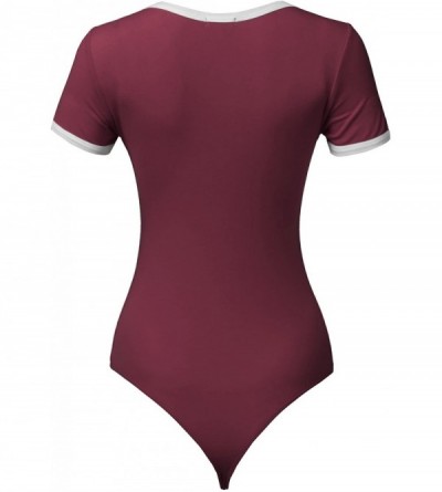 Shapewear Women's Classic Solid Cap Sleeve Scoop Neck Bodysuit - Fewbss0002 Burgundy - C518OZC3WMS $10.46