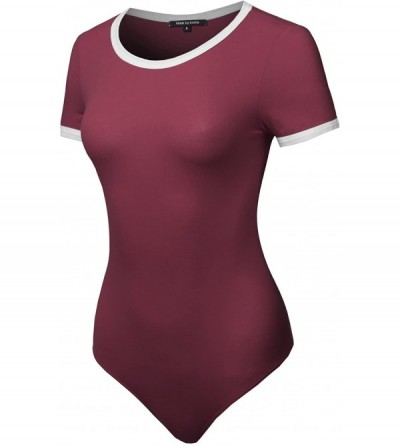 Shapewear Women's Classic Solid Cap Sleeve Scoop Neck Bodysuit - Fewbss0002 Burgundy - C518OZC3WMS $10.46