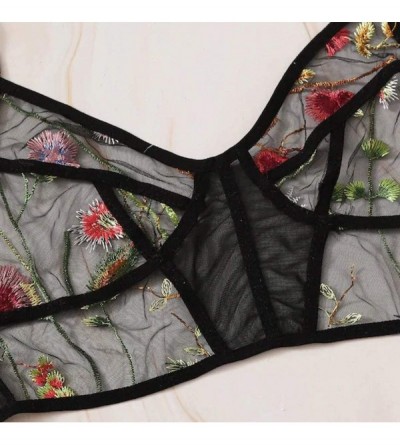 Shapewear Sexy Lingerie for Women Allover Lace Bralette and High Waisted Panty Strappy Floral Embroidered Black Underwear S-2...