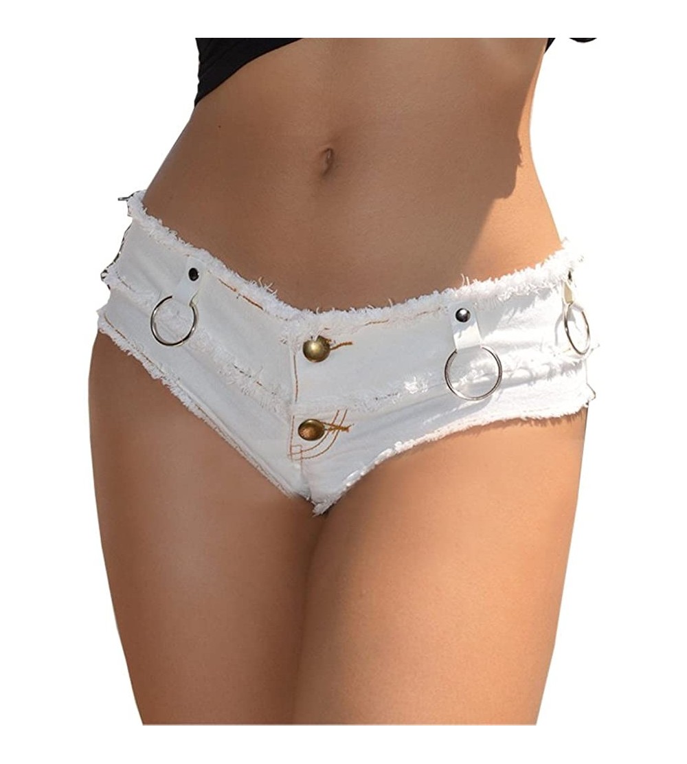 Panties Womens Low Rise Mini Denim Shorts Denim Thong Cheeky Jeans Shorts - White - C112MOHWW9Z $14.06