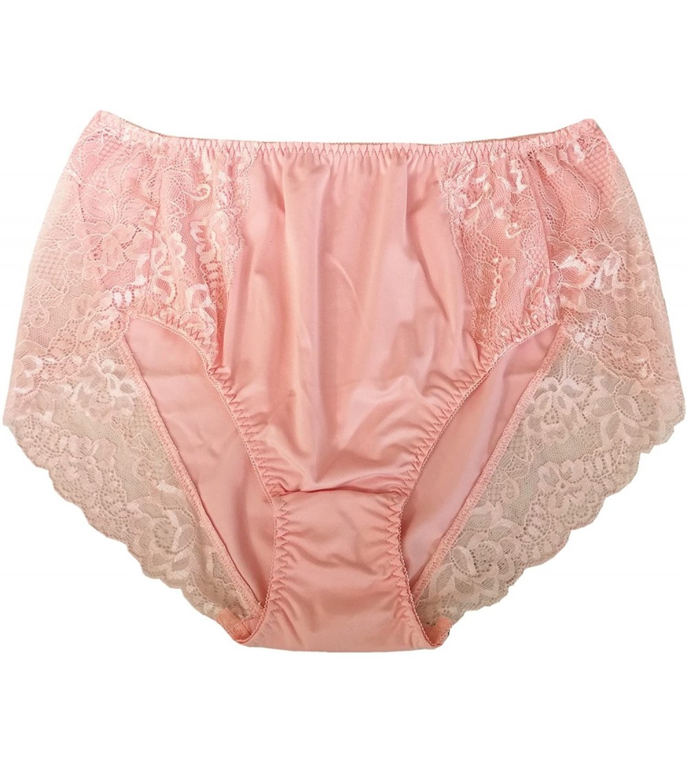 Women's Plus Size Briefs Hi Cut Full Brief Panty Lace Trimmed Milk Protein  Fiber Underwear - Pink - C312G07VPL1