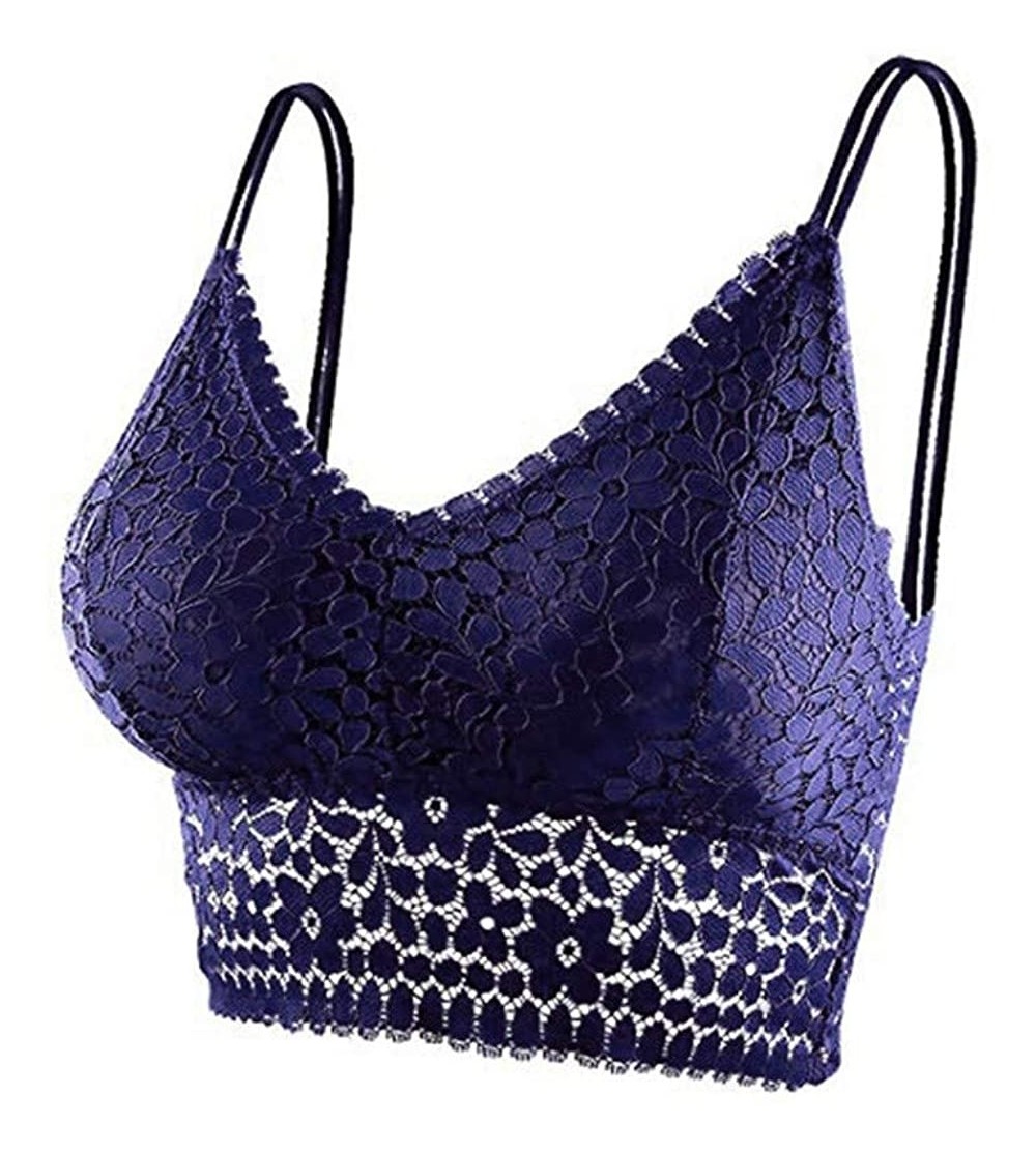 Camisoles & Tanks Women Floral Lace Bra Camisole Bralette Bandeau Bra Lace Top Women Girls Sports Dail Favo - Blue - CY196IIX...