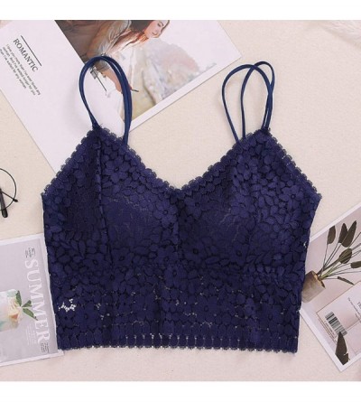 Camisoles & Tanks Women Floral Lace Bra Camisole Bralette Bandeau Bra Lace Top Women Girls Sports Dail Favo - Blue - CY196IIX...