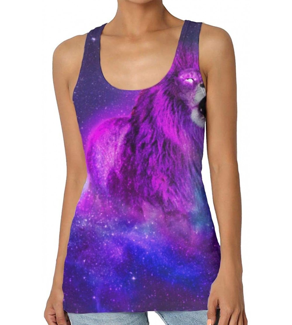 Camisoles & Tanks Girl's Galaxy Fantasy Purple Lion Roaring Tank Top Tanktop Women Basic Plain Premium Classic Wide Strap - C...