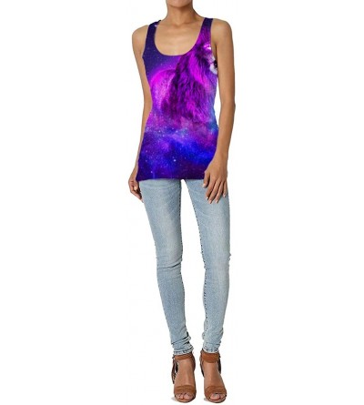 Camisoles & Tanks Girl's Galaxy Fantasy Purple Lion Roaring Tank Top Tanktop Women Basic Plain Premium Classic Wide Strap - C...