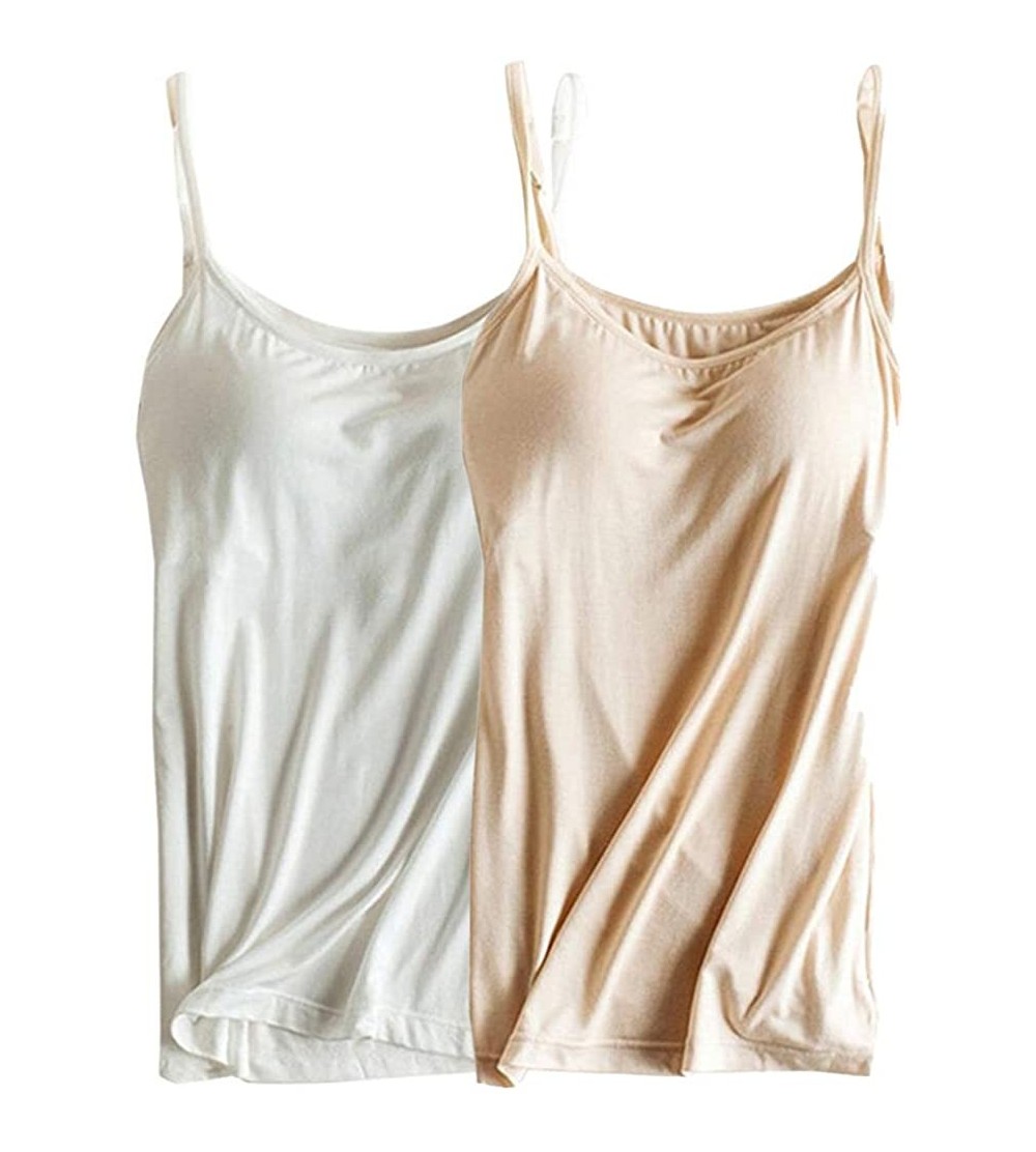 Camisoles & Tanks Womens Modal Built-in Bra Padded Camisole Yoga Tanks Tops - Sp-2 Pcs Apricot/White - CX18AKUZT3W $25.11