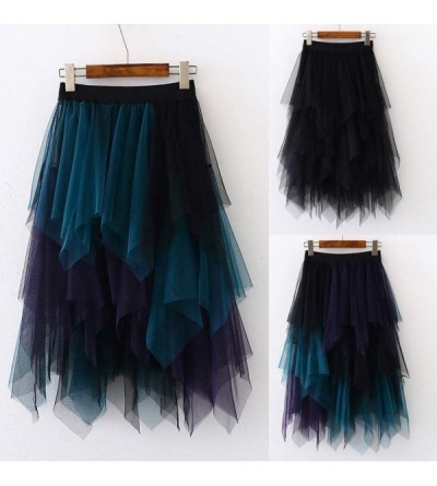 Slips Women's Mesh Tulle Tutu Skirt High Waisted High Low Asymmetrical Layered Long Skirts Petticoat - Black - C2196N3HKLM $1...