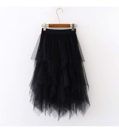 Slips Women's Mesh Tulle Tutu Skirt High Waisted High Low Asymmetrical Layered Long Skirts Petticoat - Black - C2196N3HKLM $1...