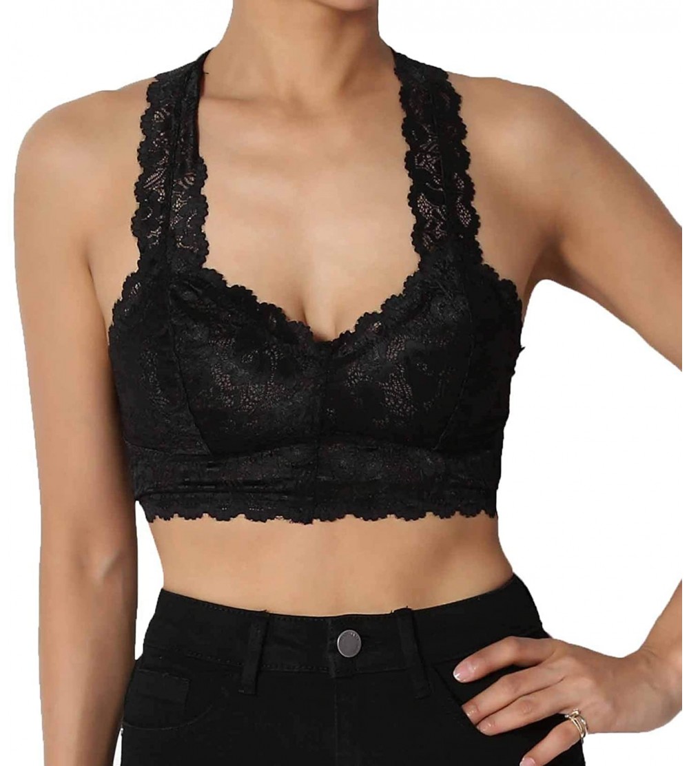 Camisoles & Tanks Stretchy Lace Bra with Hour Glass Back with Removable Pads - Black - CG18X4RZZSS $11.62