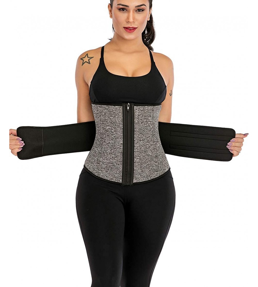 Shapewear Womens Neoprene Waist Trainer Cincher Body Shaper Corset Belt Zipper Sport Girdle - Grey - CW1935TRY7K $15.99