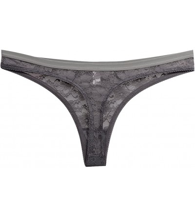 Panties Pack of 4 Women Underwear Lace Thong Sexy Plus Size Panties Transparent (L- 4 Pack) - CB183YLDEDE $8.58