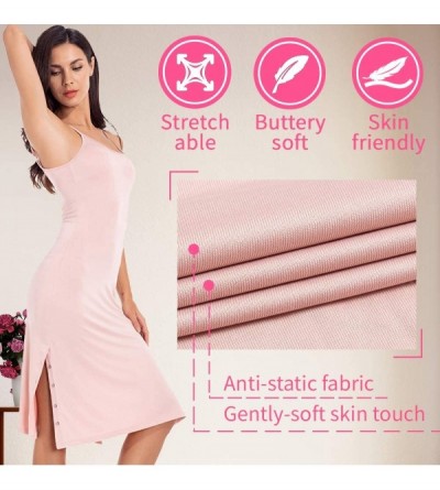 Slips Full Slip for Women Spaghetti Strap Camisole Dress with Both Side Split Midi Slips - Apricot - CN19C23AA4C $17.81