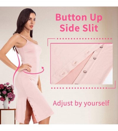 Slips Full Slip for Women Spaghetti Strap Camisole Dress with Both Side Split Midi Slips - Apricot - CN19C23AA4C $17.81