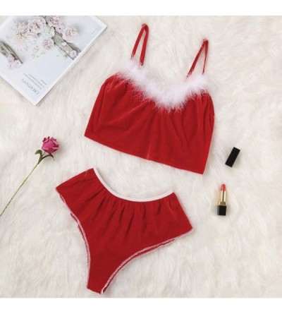 Slips Women Lingerie Sexy Nightwear Red Sleepwear Lingerie Sexy Nightdress Nightgown Underwear Set - Red - CG197ZIDYW9 $11.55