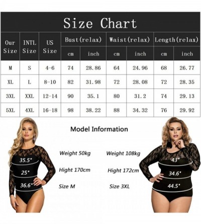 Shapewear Women Sheer Mesh Lace Bodysuit Long Sleeve Leotard Lingerie Jumpsuit Bodysuits Clubwear Tops - White-lace - CY192SN...