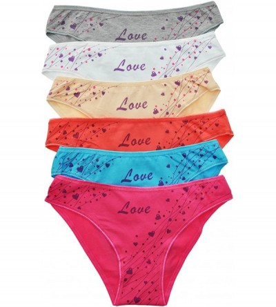 Panties Women's Printed Cotton Spandex Bikini Panties (6-Pack) - 6-pack Love Hearts - CS186GA08HR $23.65