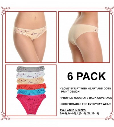 Panties Women's Printed Cotton Spandex Bikini Panties (6-Pack) - 6-pack Love Hearts - CS186GA08HR $23.65