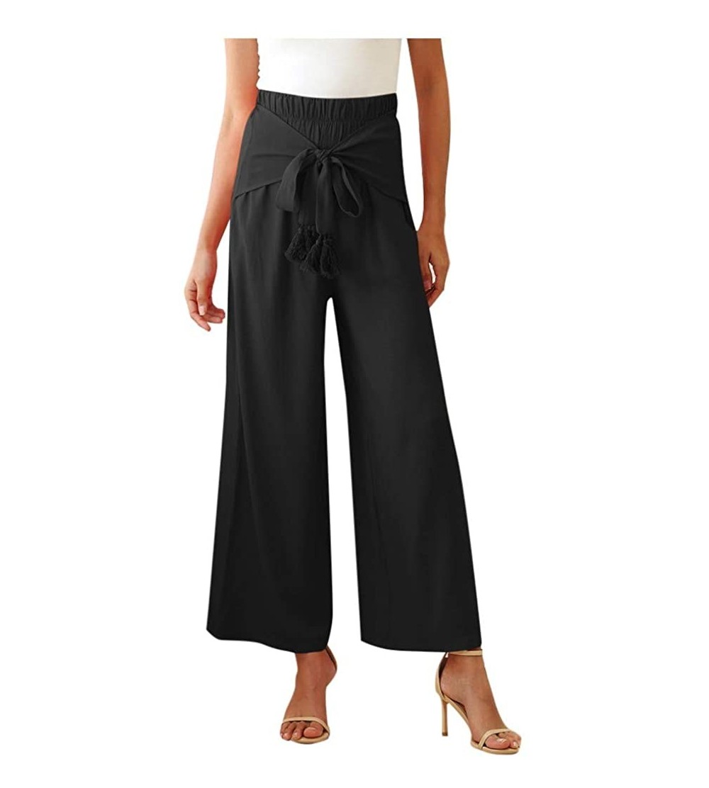 Slips Women's Wide Bow Leg Pants Summer Casual Comfy Workout High Waist Active Elastic Waist Trousers - Black - CU190U3OXQ3 $...