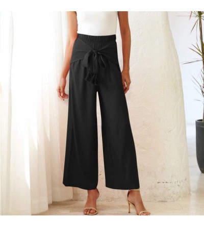 Slips Women's Wide Bow Leg Pants Summer Casual Comfy Workout High Waist Active Elastic Waist Trousers - Black - CU190U3OXQ3 $...