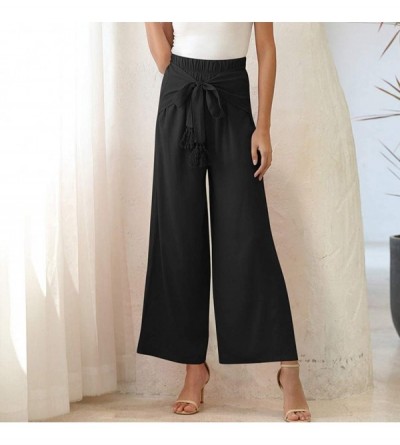 Slips Women's Wide Bow Leg Pants Summer Casual Comfy Workout High Waist Active Elastic Waist Trousers - Black - CU190U3OXQ3 $...