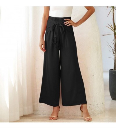 Slips Women's Wide Bow Leg Pants Summer Casual Comfy Workout High Waist Active Elastic Waist Trousers - Black - CU190U3OXQ3 $...